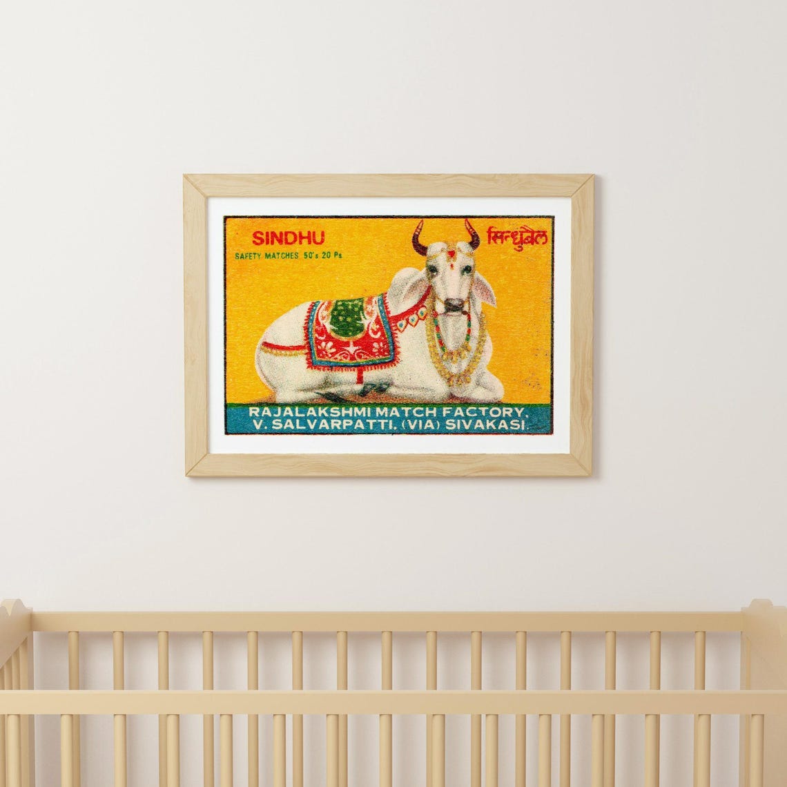 Sindhu Decorated White Cow Vintage Indian Matchbox Label Art Poster - Image 3