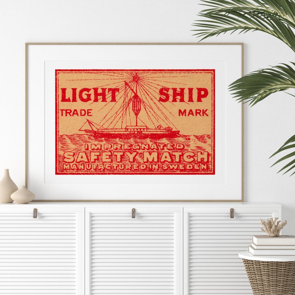 Light Ship Beacon Vessel Vintage Swedish Matchbox Label Art Poster - Image 2