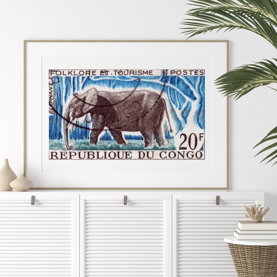 Bull Elephant Vintage Congo Postage Stamp Art Print - Image 2