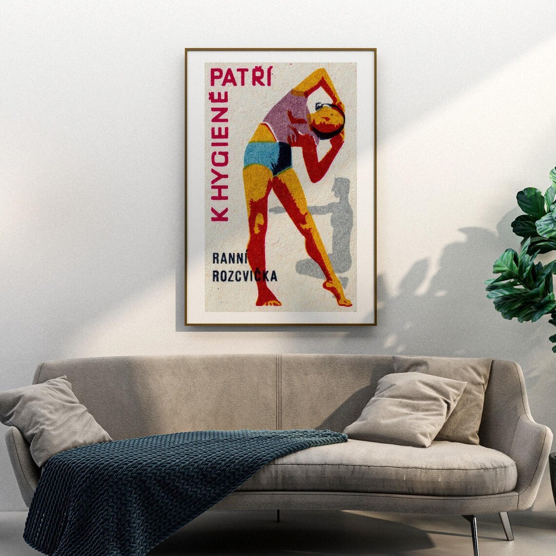Woman Stretching Matchbox Vintage Czech Art Print - Image 3