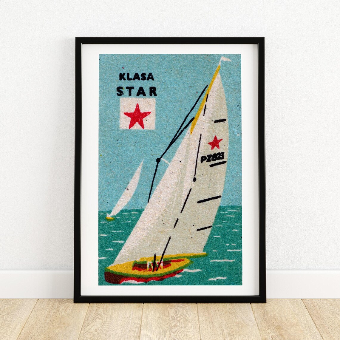 Red Star Sailboat Vintage Czech Art Poster Print