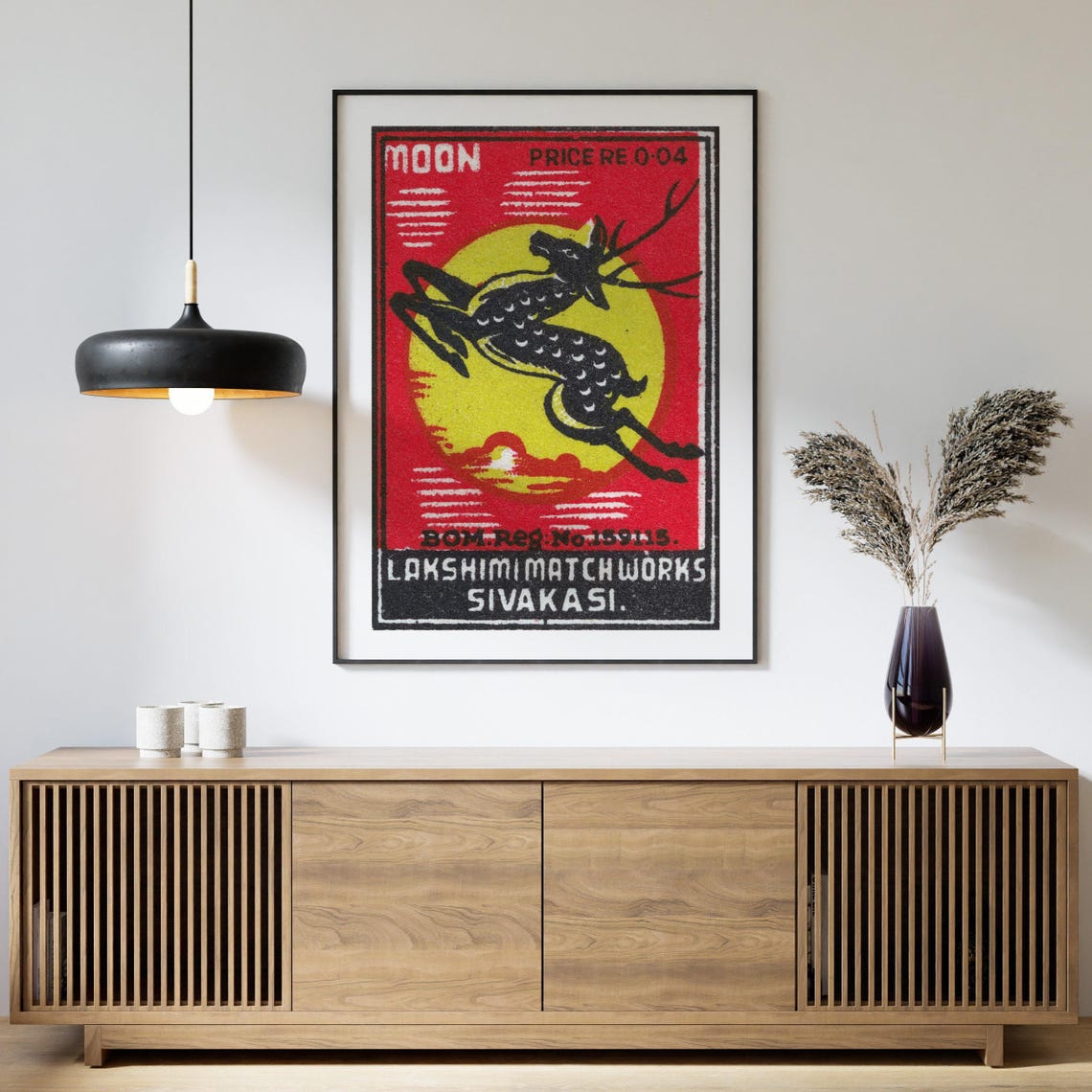 Moon Leaping Deer Vintage Indian Matchbox Label Wildlife Poster - Image 4