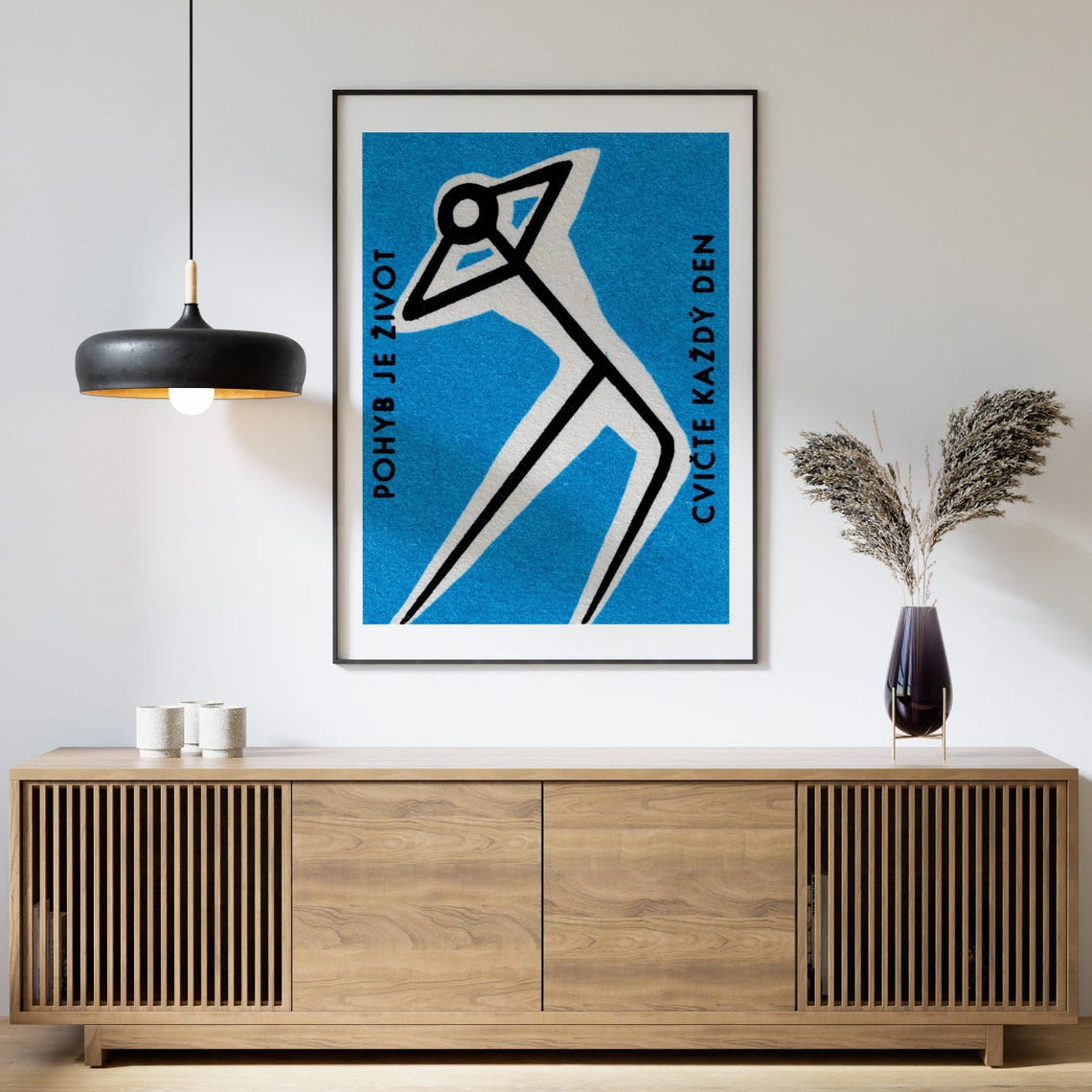 Blue Czech Exercise Fitness Stick Figure Matchbox Label Poster - Image 4