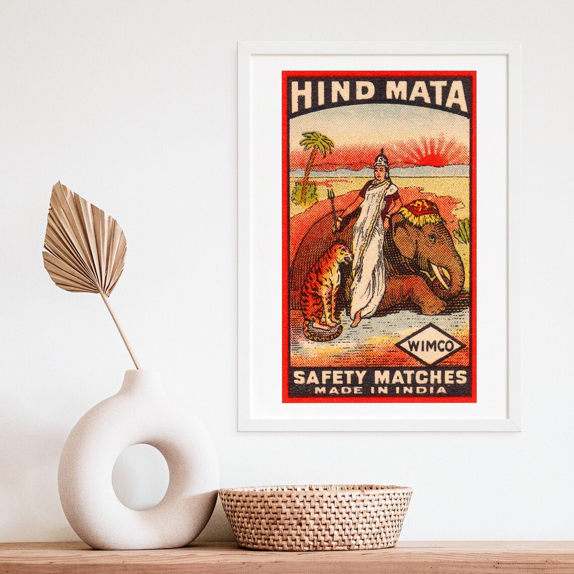 Hind Mata Indian Woman Elephant Tiger Wimco Safety Matches Poster - Image 4
