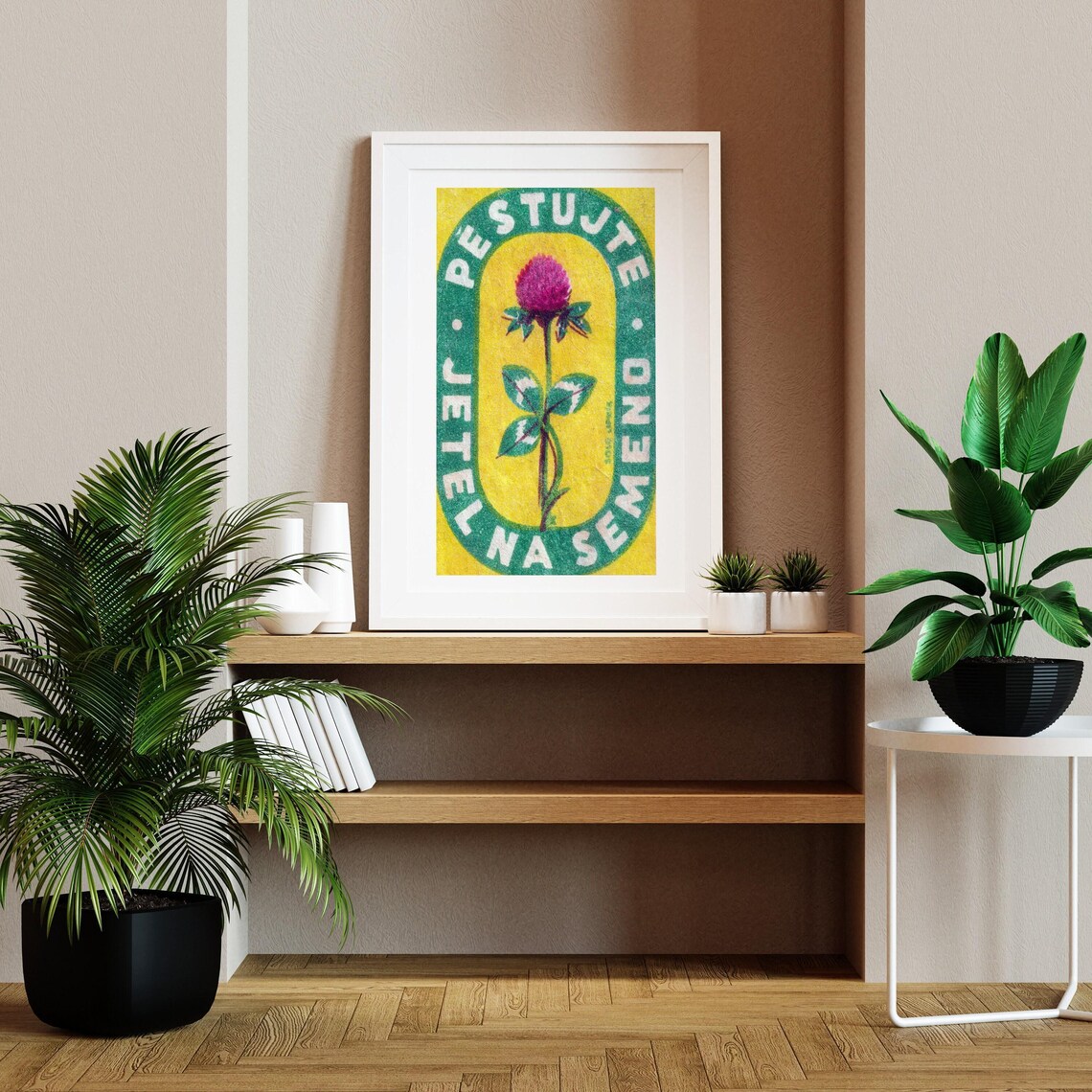 Grow Clover For Seed Czech Matchbox Label Red Clover Yellow Art Poster - Image 2