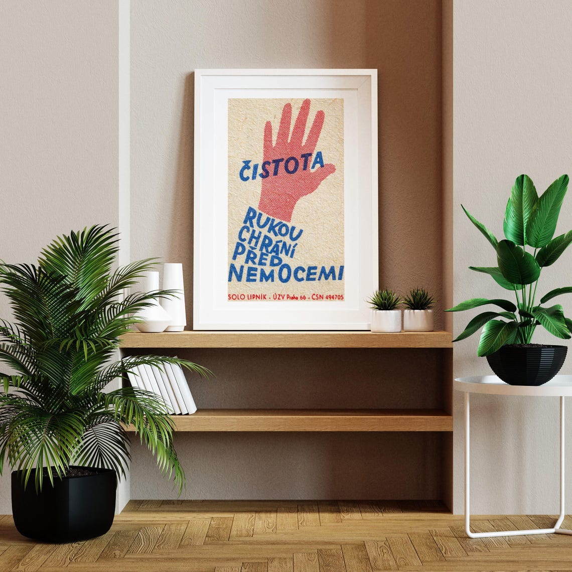 Clean Hands Protect Health Red Hand Vintage Czech Message Poster - Image 2