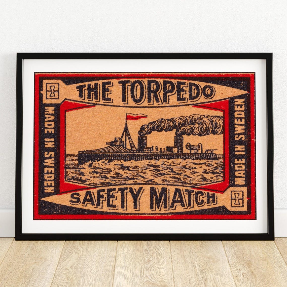 The Torpedo Steamship Vintage Swedish Matchbox Label Art Poster