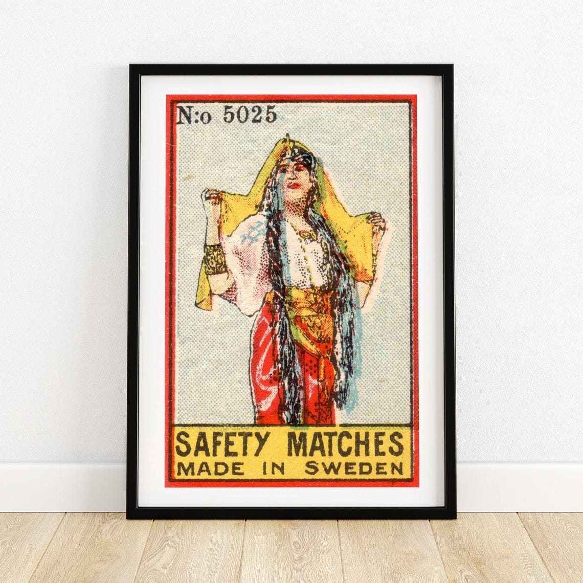 Veiled Woman Yellow Veil No 5025 Swedish Safety Matches Poster