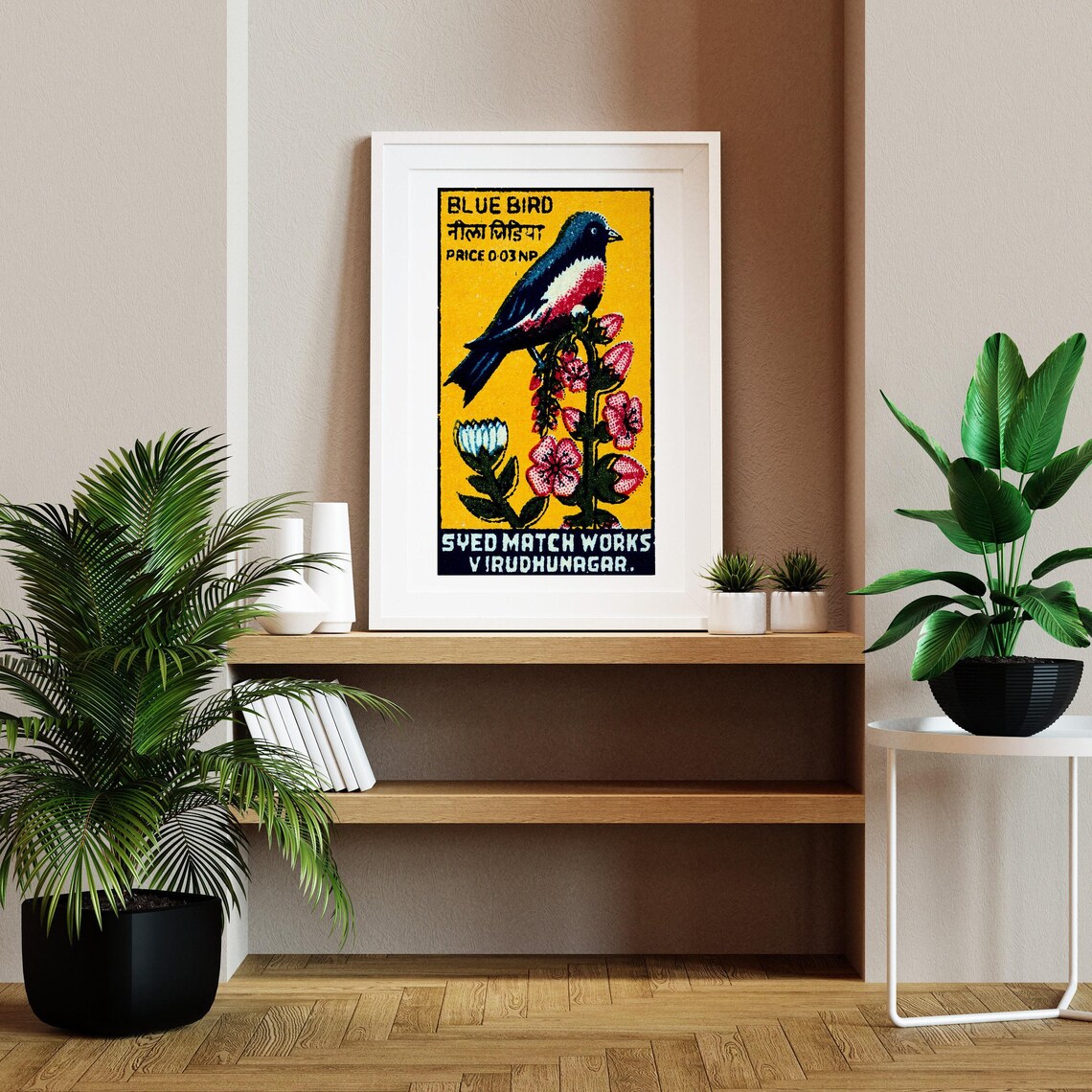 Blue Bird Matchbox Vintage India Art Poster - Image 2