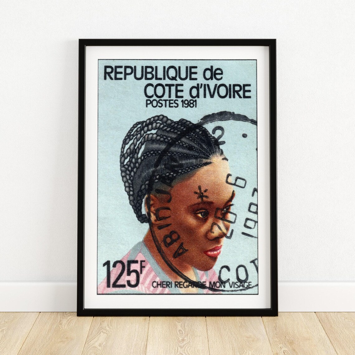 Cote d'Ivoire 1981 Stamp Braided Hair Portrait Vintage Poster