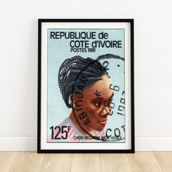 Traditional Hairstyle Vintage African Art Postage Stamp Print Aesthetic Wall Art Postage Stamp Wall Poster Vintage Poster Print