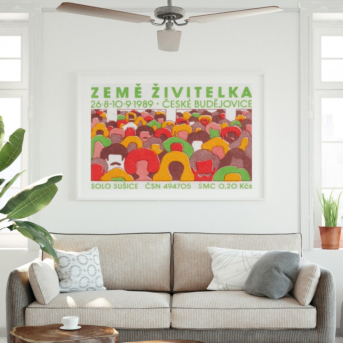 Zeme Zivitelka 1989 Czech Exhibition Crowd Vintage Label Poster - Image 3