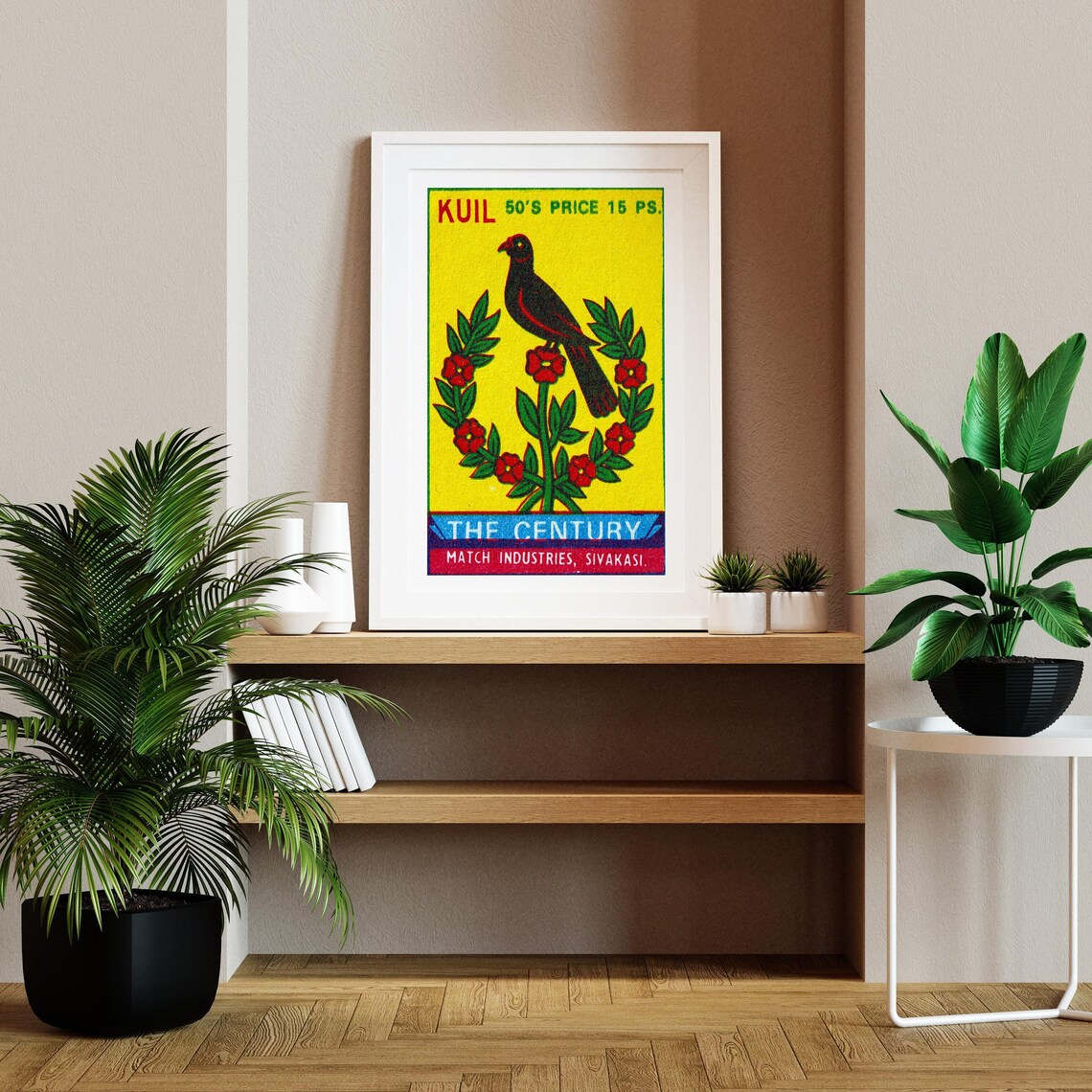 Kuil Bird Flower Vintage Indian Safety Matches Matchbox Label Poster - Image 2