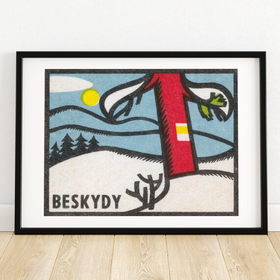 Beskydy Winter Mountain Trail Vintage Czech Landscape Poster