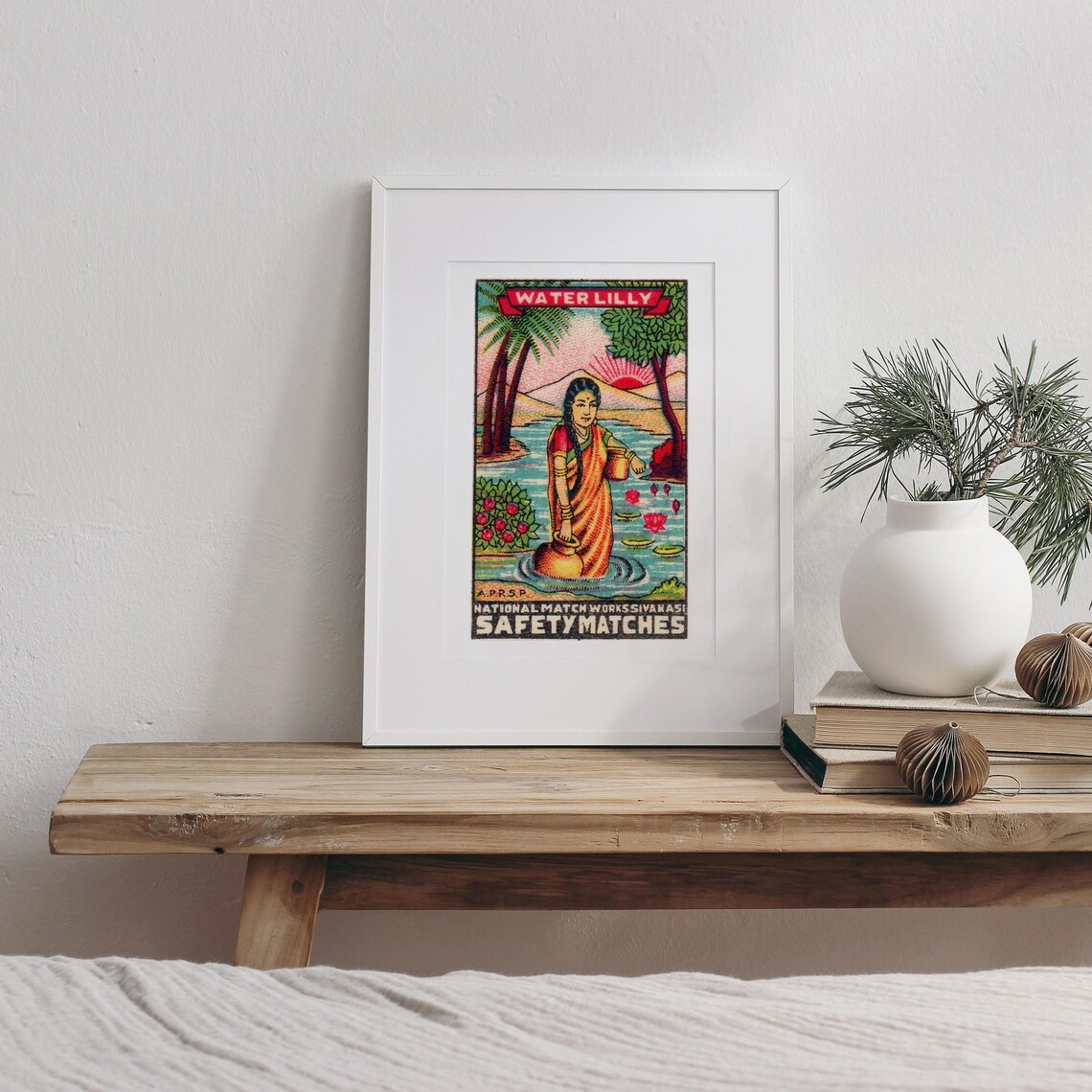 Water Lilly National Match Works Sivakasi Vintage Indian Label Poster - Image 3