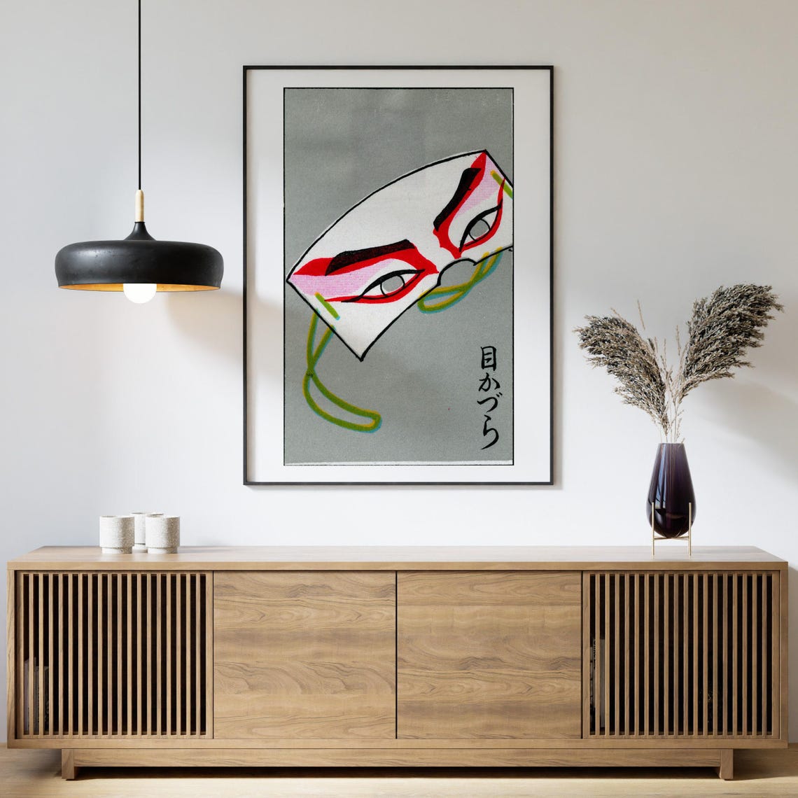 Red Kabuki Eyemask Vintage Japanese Matchbox Label Art Poster - Image 4