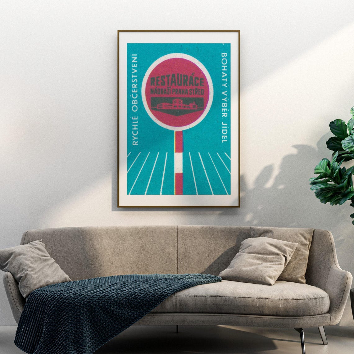 Prague Station Restaurant Quick Refreshments Teal Vintage Poster - Image 3