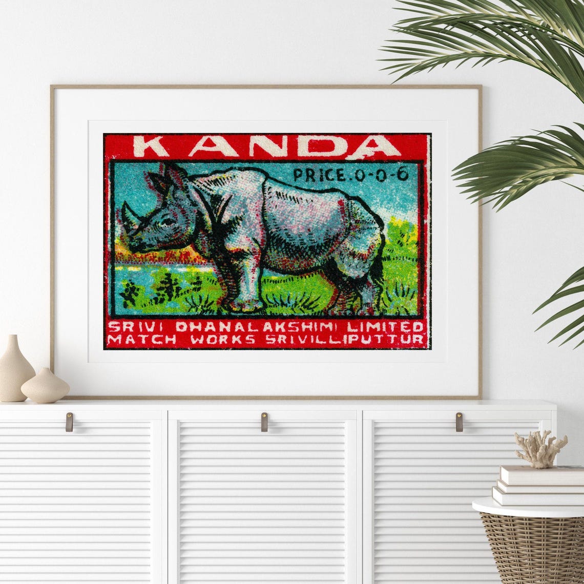 Kanda Rhino Vintage Indian Safety Matches Label Matchbox Art Poster - Image 2