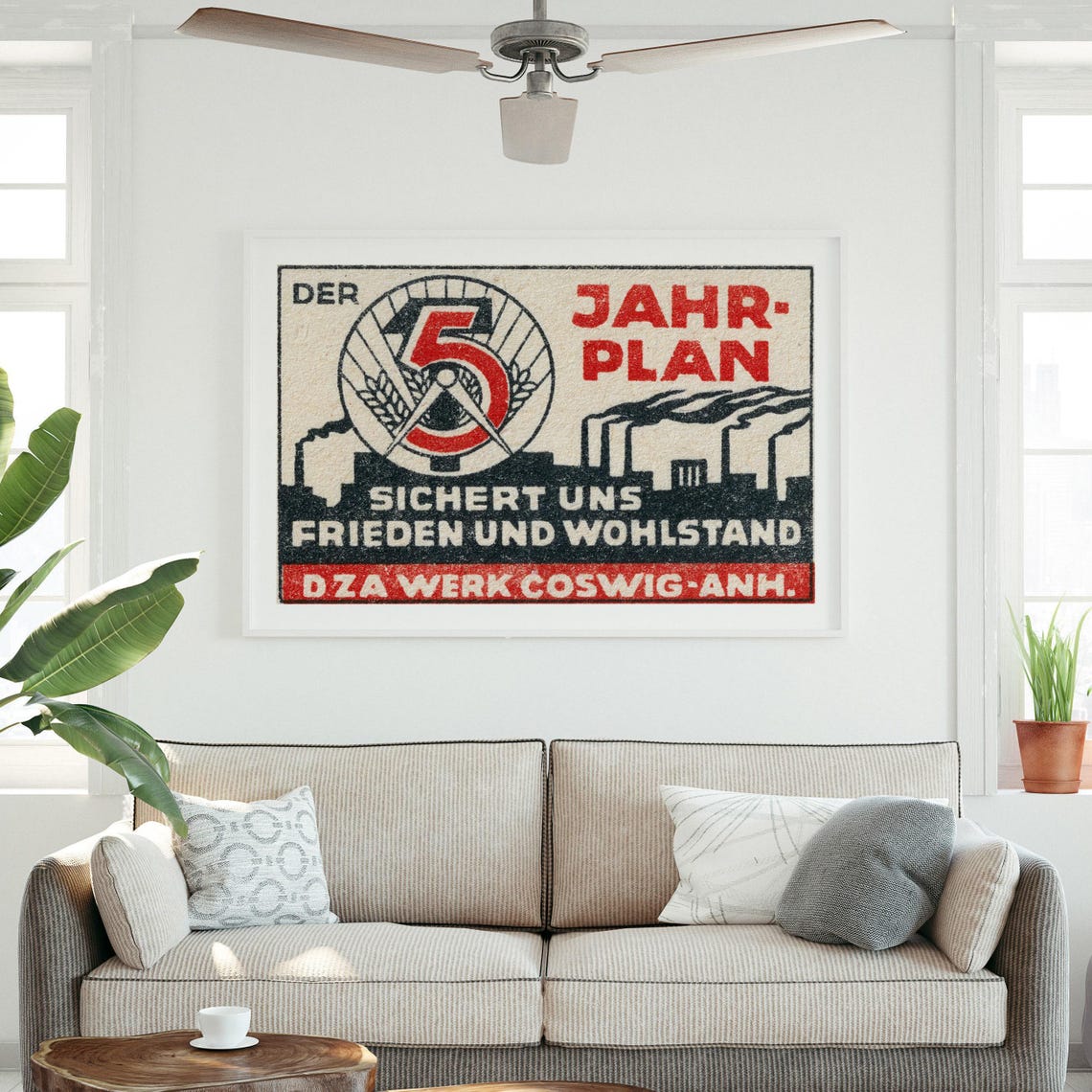 Der 5 Jahrplan Frieden und Wohlstand East German Matchbox Label Poster - Image 3
