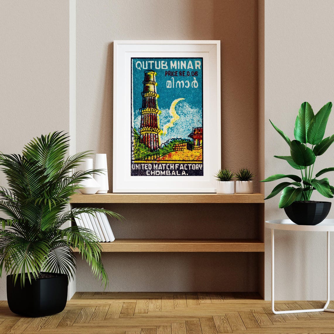 Qutub Minar Historic Tower Crescent Moon Vintage India Match Poster - Image 2