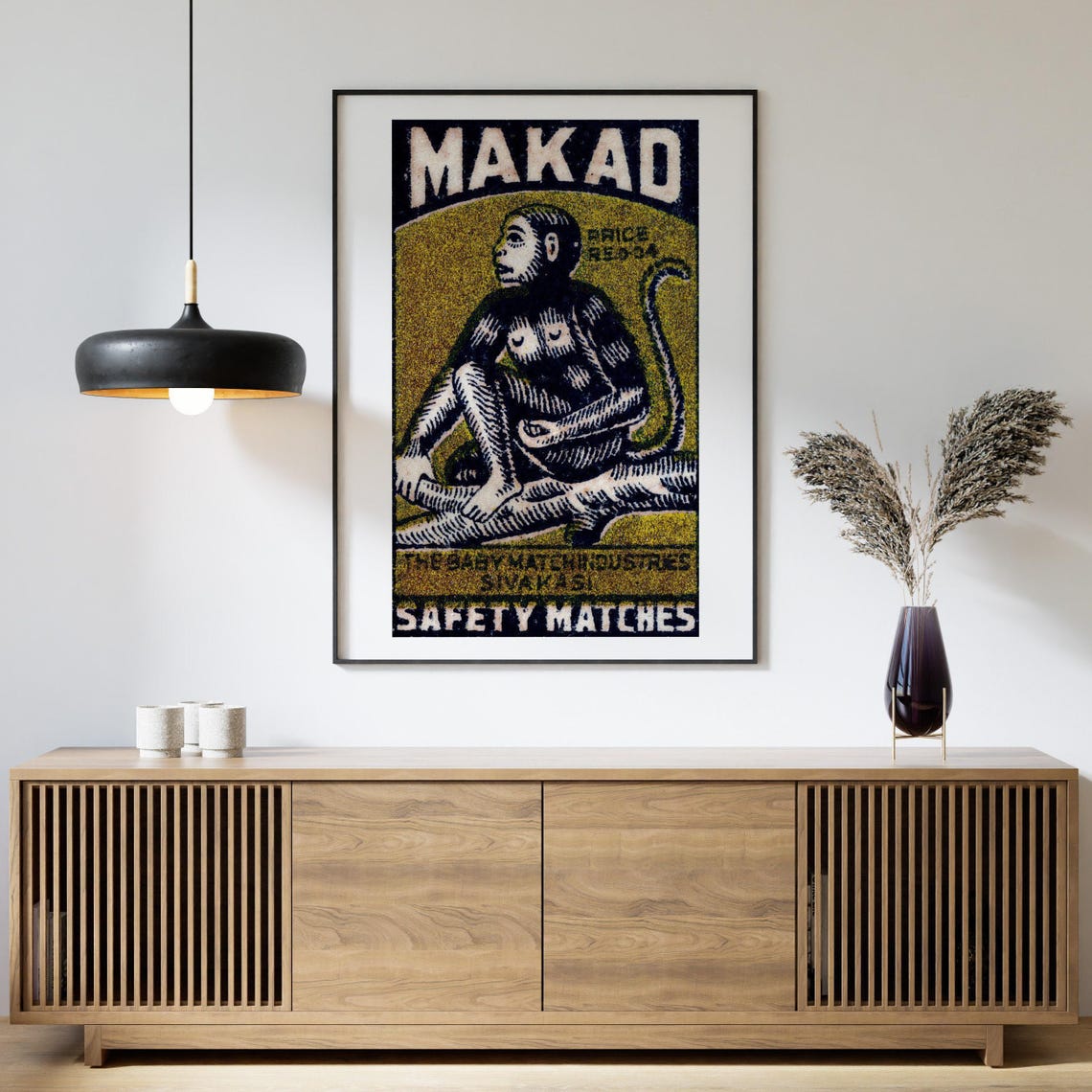 Makad Indian Matchbox Label Monkey Safety Matches Vintage Art Poster - Image 4