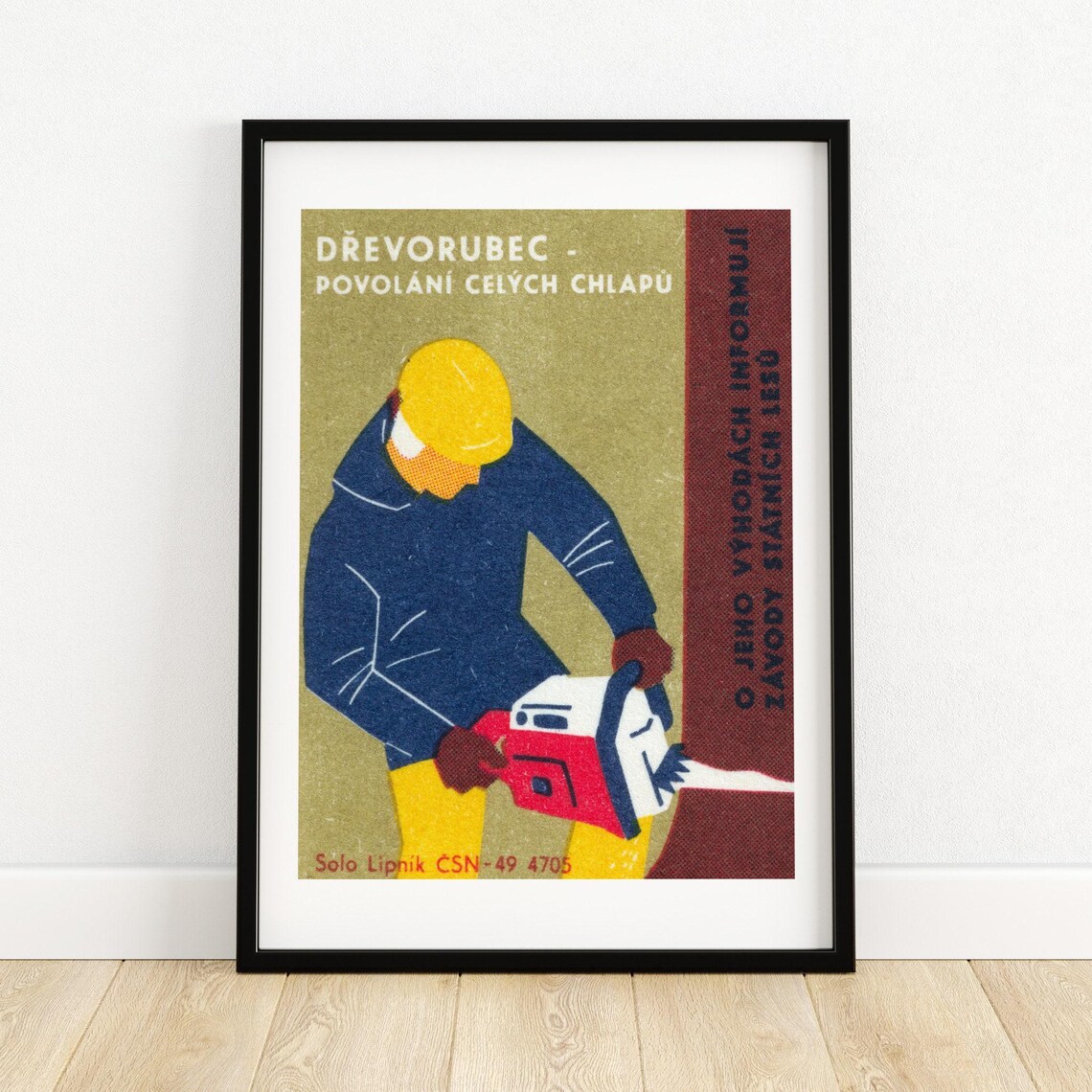Czech Woodcutter Chainsaw Drevorebec Vintage Matchbox Art Poster