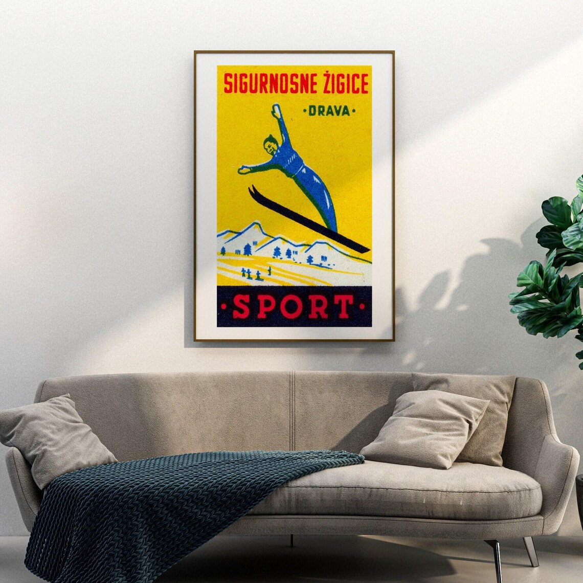 Drava Sport Ski Jumper Yellow Vintage Matchbox Winter Sports Poster - Image 3