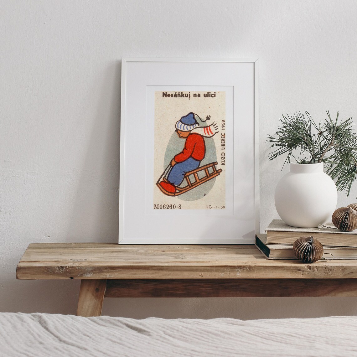 Nesáňkuj Na Ulici Sledding Boy 1958 Czech Vintage Winter Safety Art Poster - Image 3