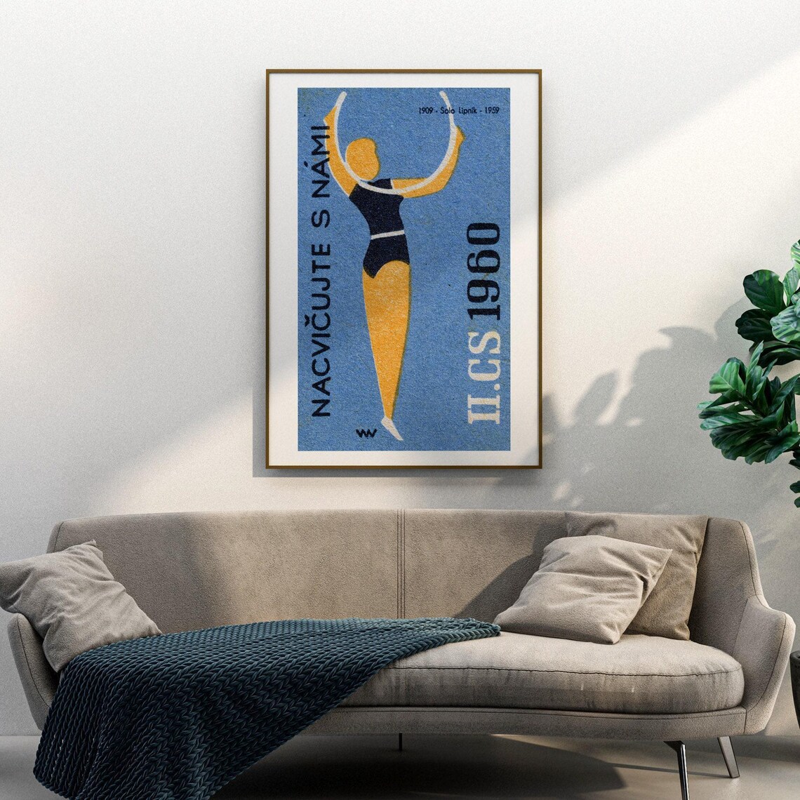 Rhythmic Gymnast Woman with Ribbons 1960 Czech Matchbox Poster - Image 3