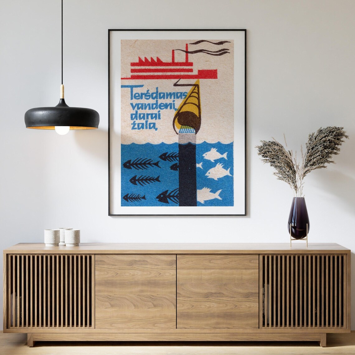 Save Our Water Fish Factory Pollution Vintage Lithuanian Poster - Image 4