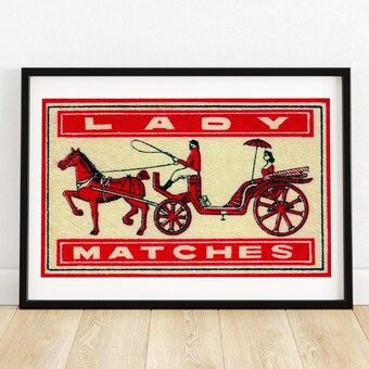 Horse And Carriage Matchbox Poster, Vintage Dutch Art