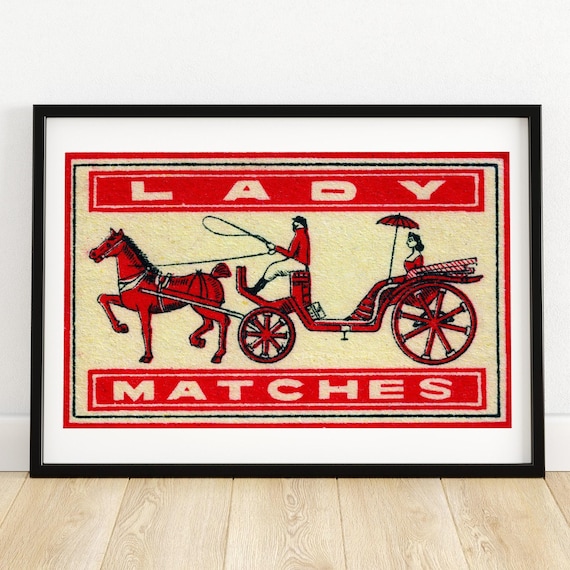 Horse And Carriage Matchbox Poster, Vintage Dutch Art