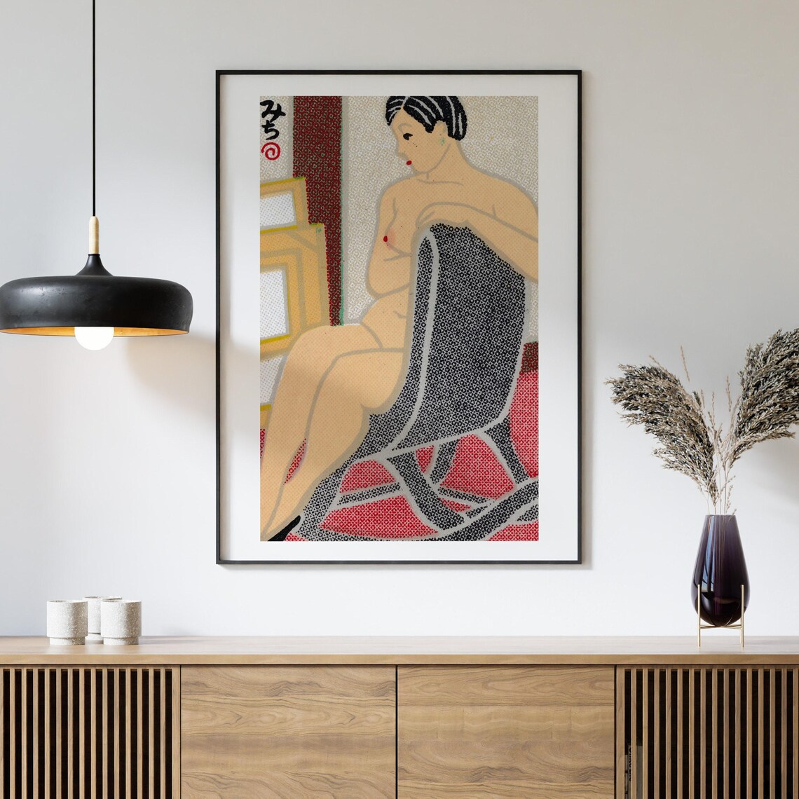 Japanese Woodblock Nude Woman Seated Rocking Chair Art Poster - Image 4