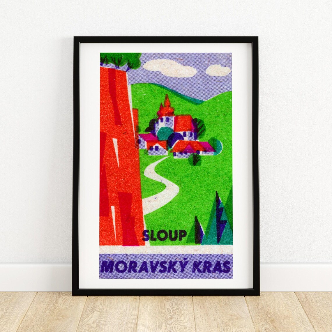 Sloup Moravsky Kras Czech Vintage Landscape Matchbox Label Poster