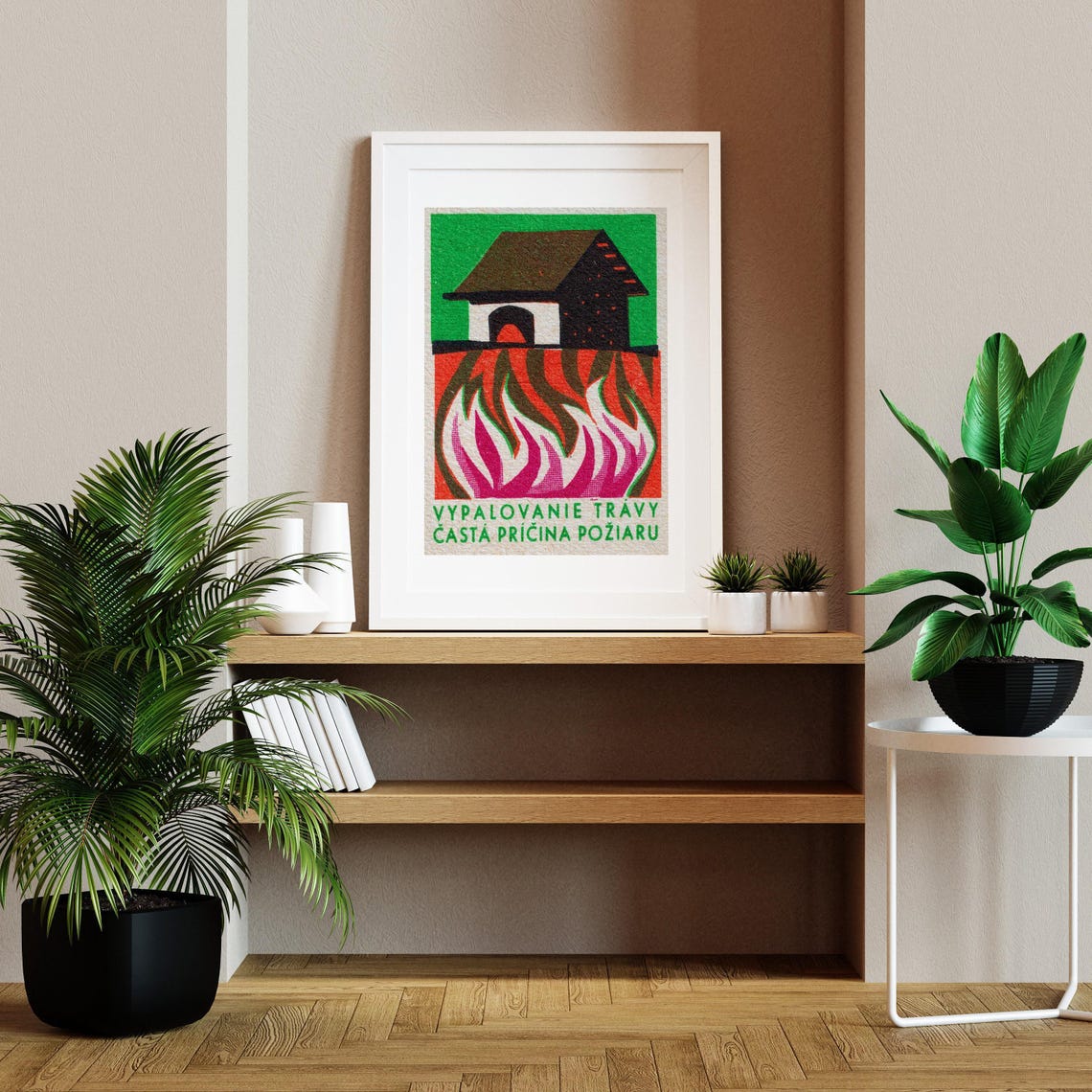 Slovak Grass Fire Warning Burning House Vintage Matchbox Label Poster - Image 2