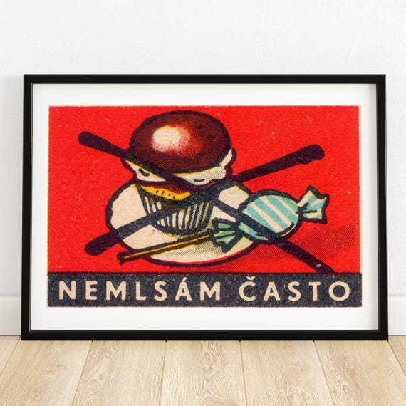 Mid Century Czech Candy Art Print Quirky Kitchen Decor Vintage Style Graphic Poster Bold Red Retro Illustration A4