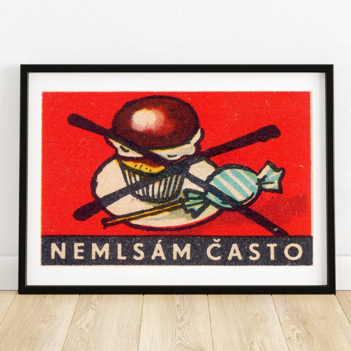 Nemlsam Casto Chocolate Candy Czech Vintage Matchbox Label Art Poster