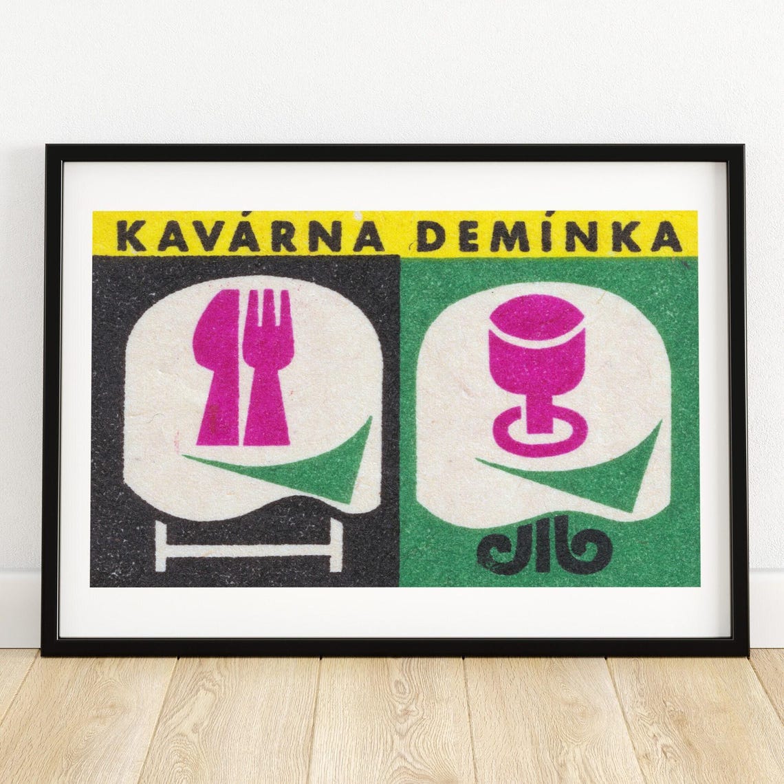 Kavarna Deminka Cafe Retro Yellow Czech Matchbox Label Art Poster