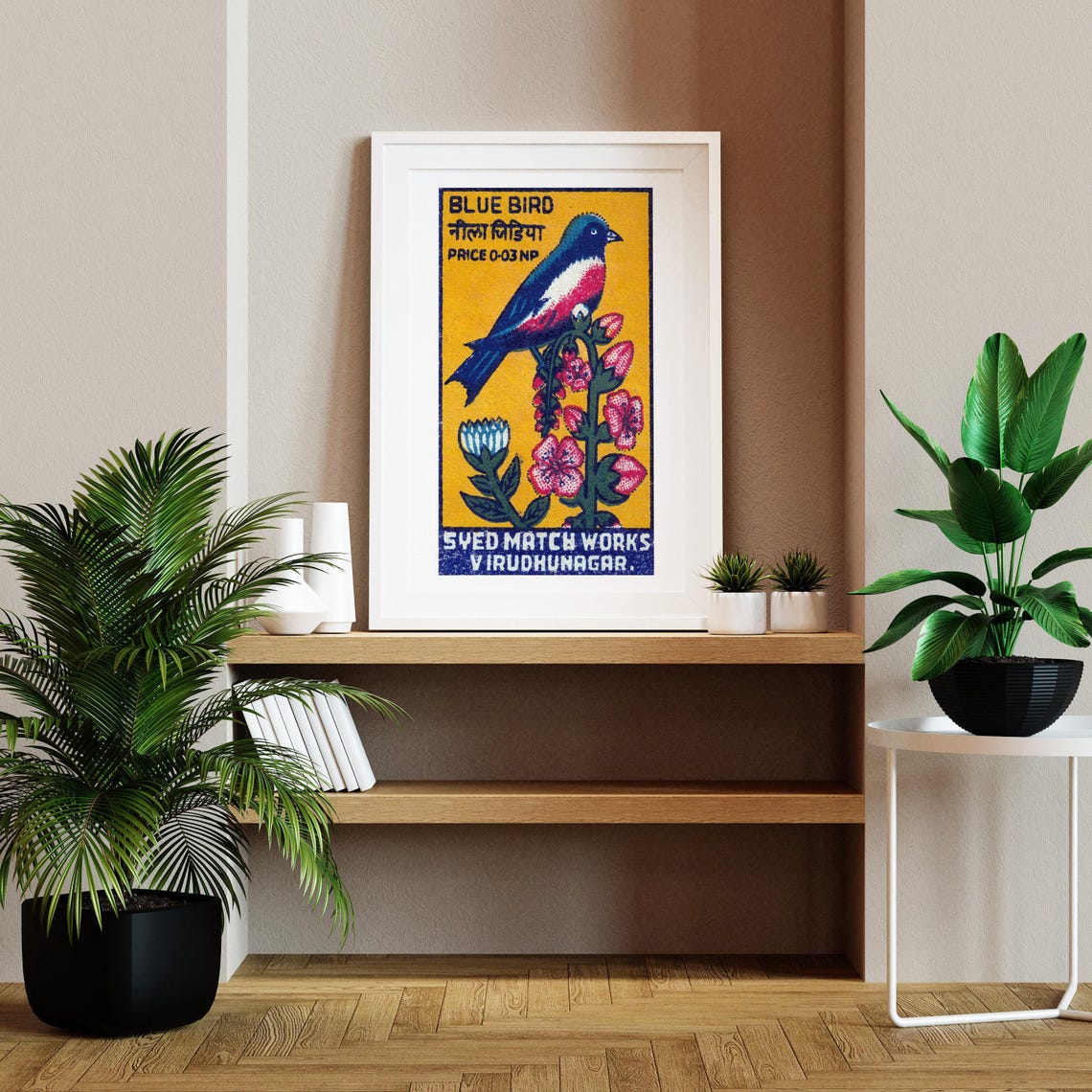 Blue Bird Indian Match Label Bird Flowers Retro Nature Poster - Image 2