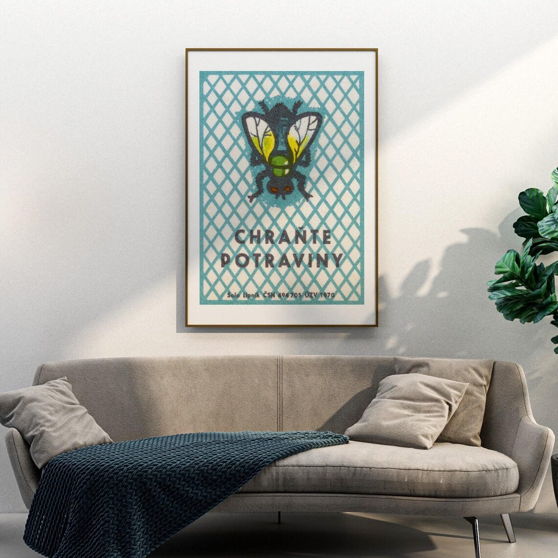 Protect Food From Flies Czech 1970 Vintage Matchbox Art Poster - Image 3