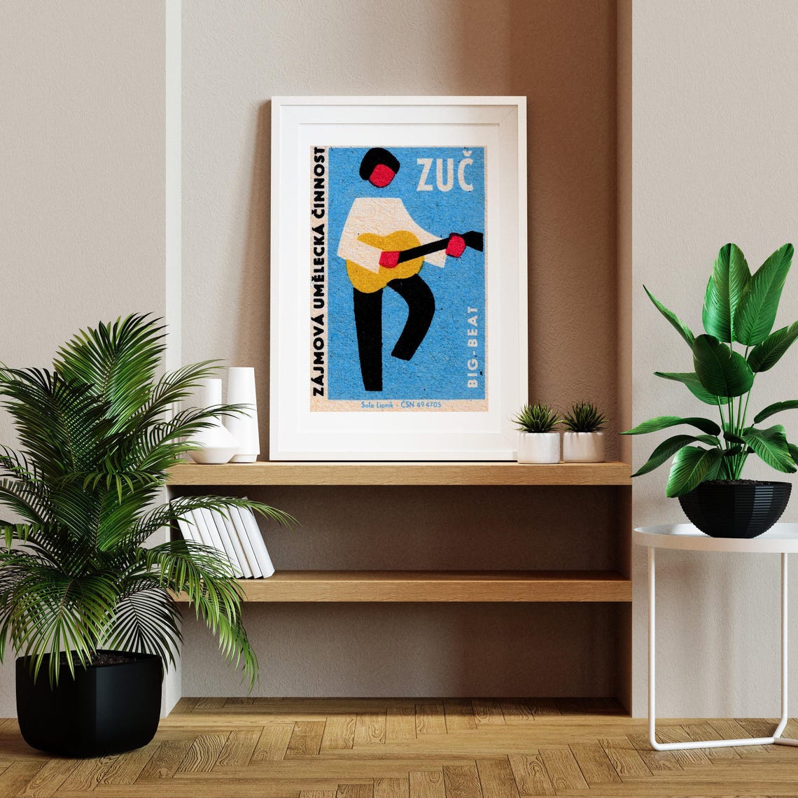 Zuc Big Beat Vintage Czech Guitar Player Matchbox Label Poster - Image 2