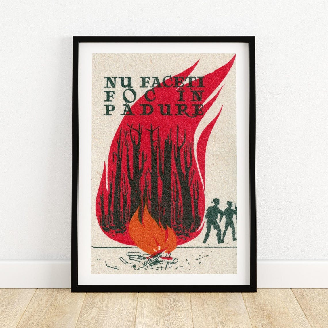 Romanian No Forest Fire Safety Match Red Flame Matchbox Art Poster