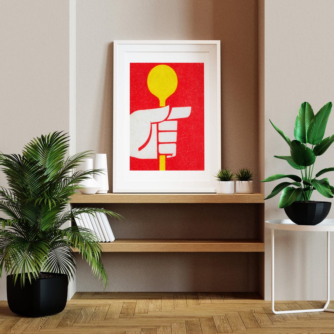 Yellow Spoon Hand Red Background Vintage Matchbox Label Poster - Image 3