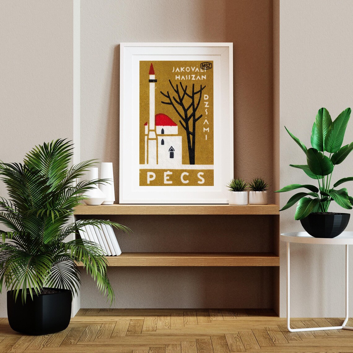 Jakovali Hassan Mosque Pecs Hungary Vintage Matchbox Architecture Poster - Image 2