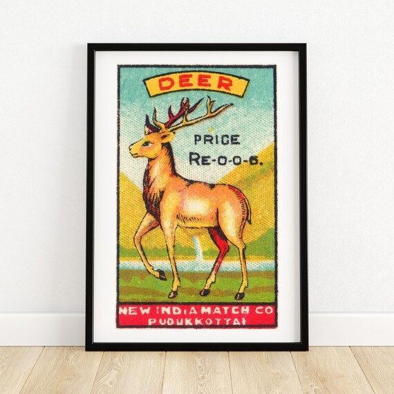Deer Stag New India Match Co Pudukkottai Vintage Indian Poster