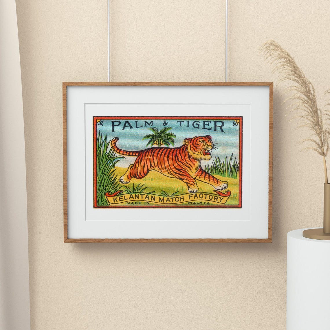 Palm and Tiger Kelantan Vintage Malaya Matchbox Label Art Poster - Image 2