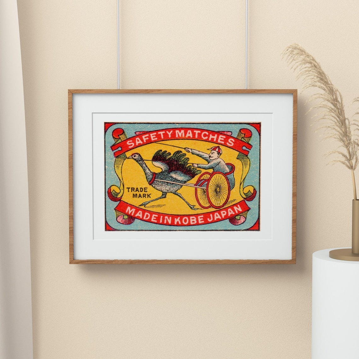 Japan Turkey Rickshaw Safety Matches Kobe Vintage Trade Mark Poster - Image 2