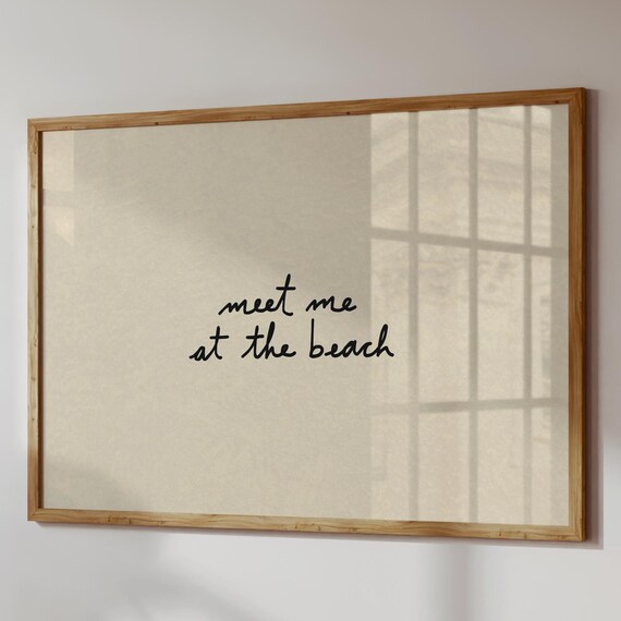 Meet Me At The Beach Print Coastal Quote Art Minimalist Typography Poster Digital Download Horizontal