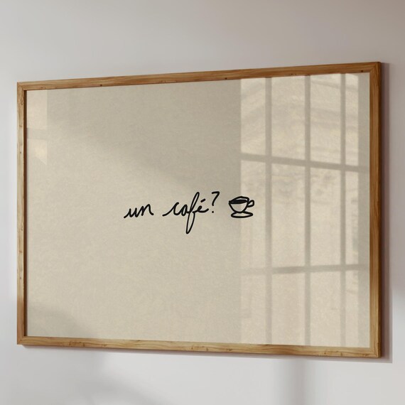 French Coffee Print Un Caf Hand Drawn Kitchen Art Digital Download Horizontal