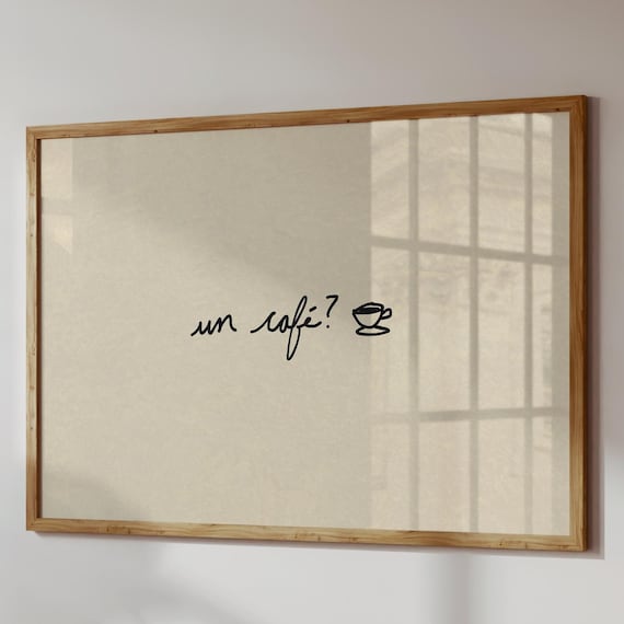Un Cafe Question Handlettered French Coffee Minimal Kitchen Wall Art